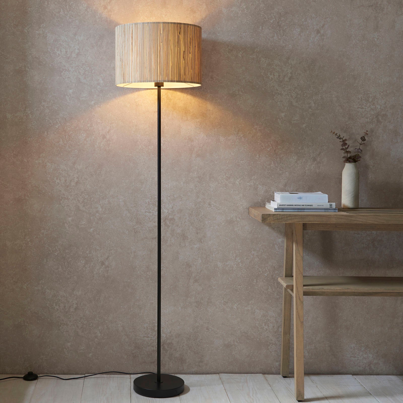 Longshore Natural Seagrass Floor Lamp with Matt Black Accents