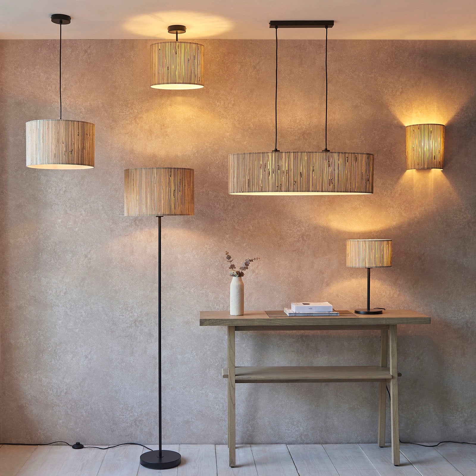 Longshore Natural Seagrass Floor Lamp with Matt Black Accents