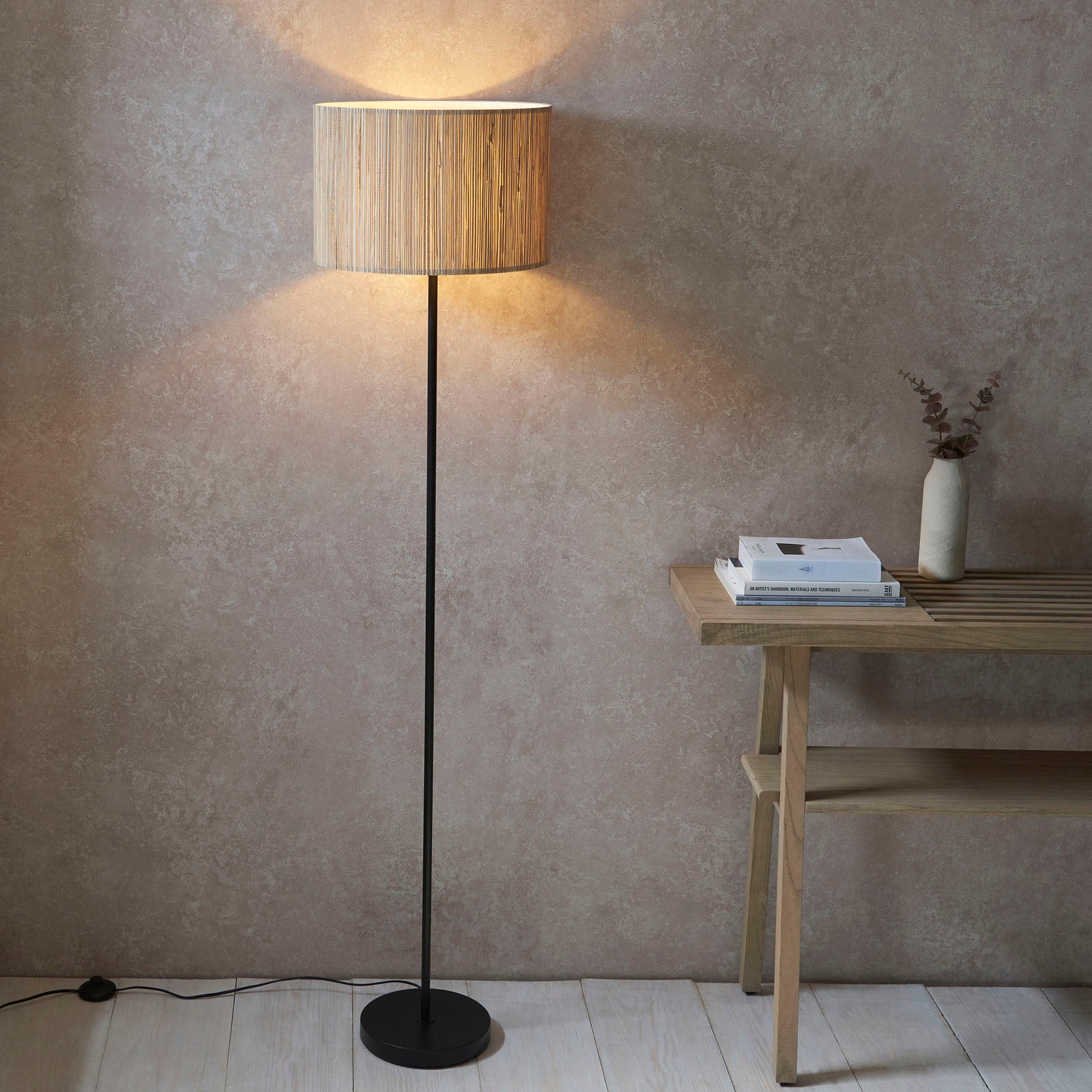 Longshore Natural Seagrass Floor Lamp with Matt Black Accents