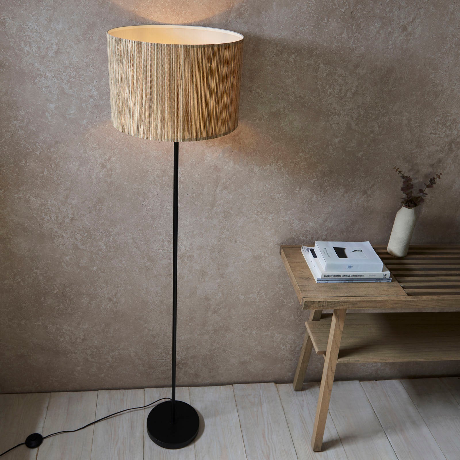 Longshore Natural Seagrass Floor Lamp with Matt Black Accents