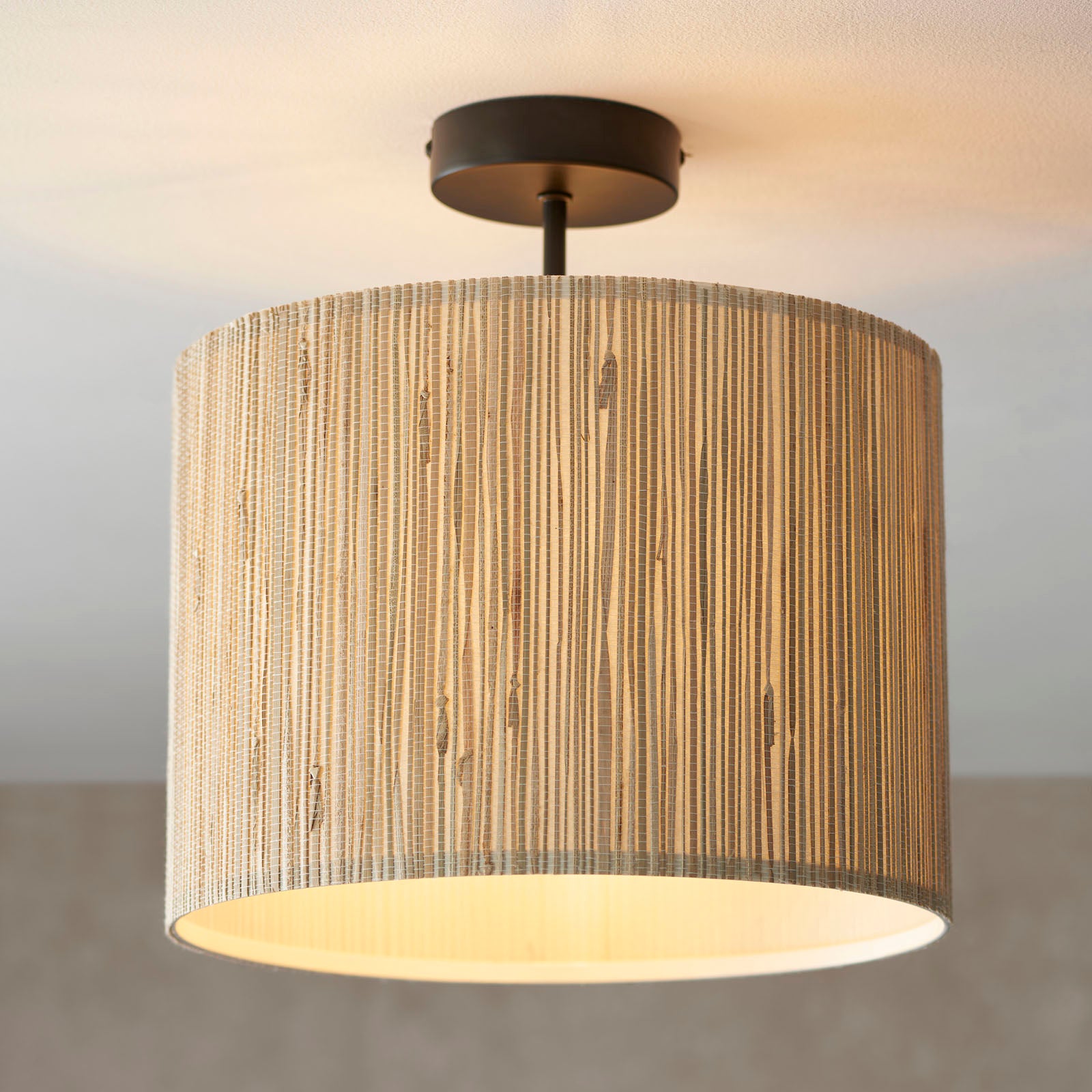 Longshore Natural Seagrass Semi-Flush Ceiling Light with Matt Black Accents