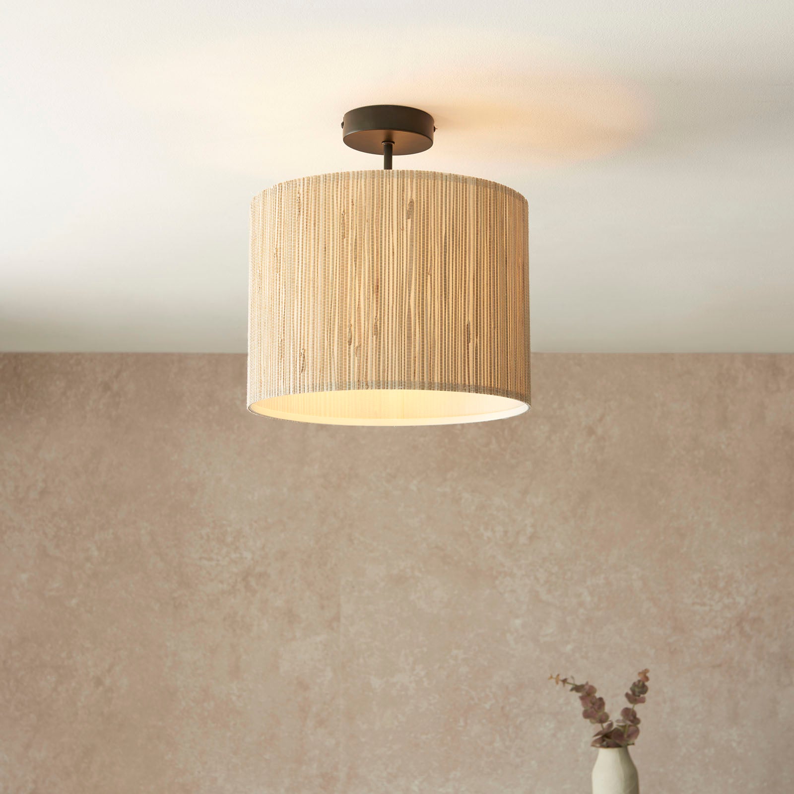 Longshore Natural Seagrass Semi-Flush Ceiling Light with Matt Black Accents