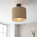 Longshore Natural Seagrass Semi-Flush Ceiling Light with Matt Black Accents