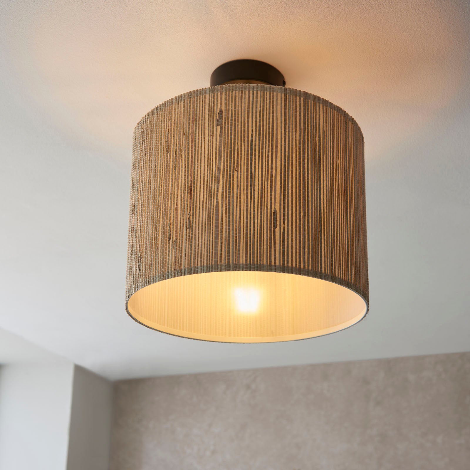 Longshore Natural Seagrass Semi-Flush Ceiling Light with Matt Black Accents