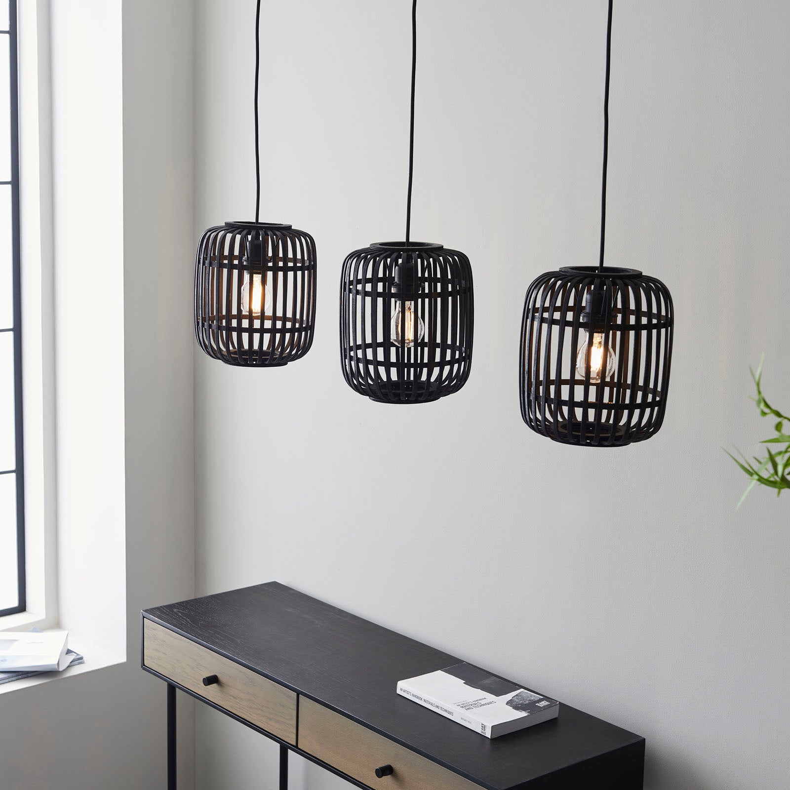 Mathias 3-Light Dark Bamboo Pendant Light