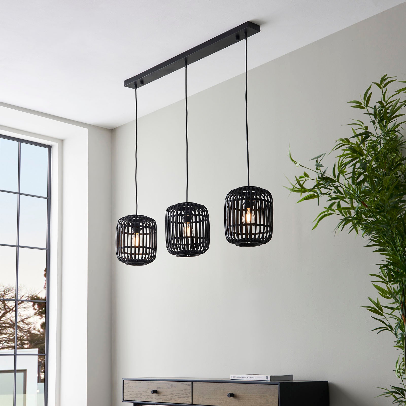 Mathias 3-Light Dark Bamboo Pendant Light