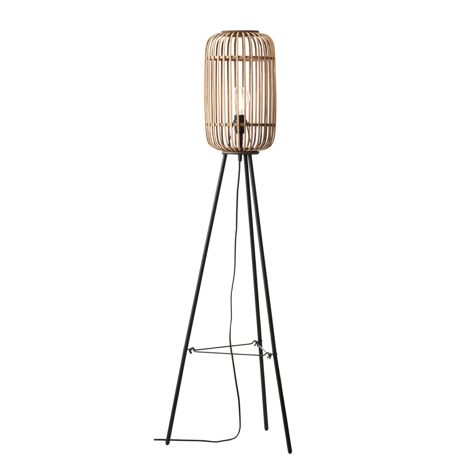 Mathias Light Bamboo Floor Lamp with Matt Black Accents