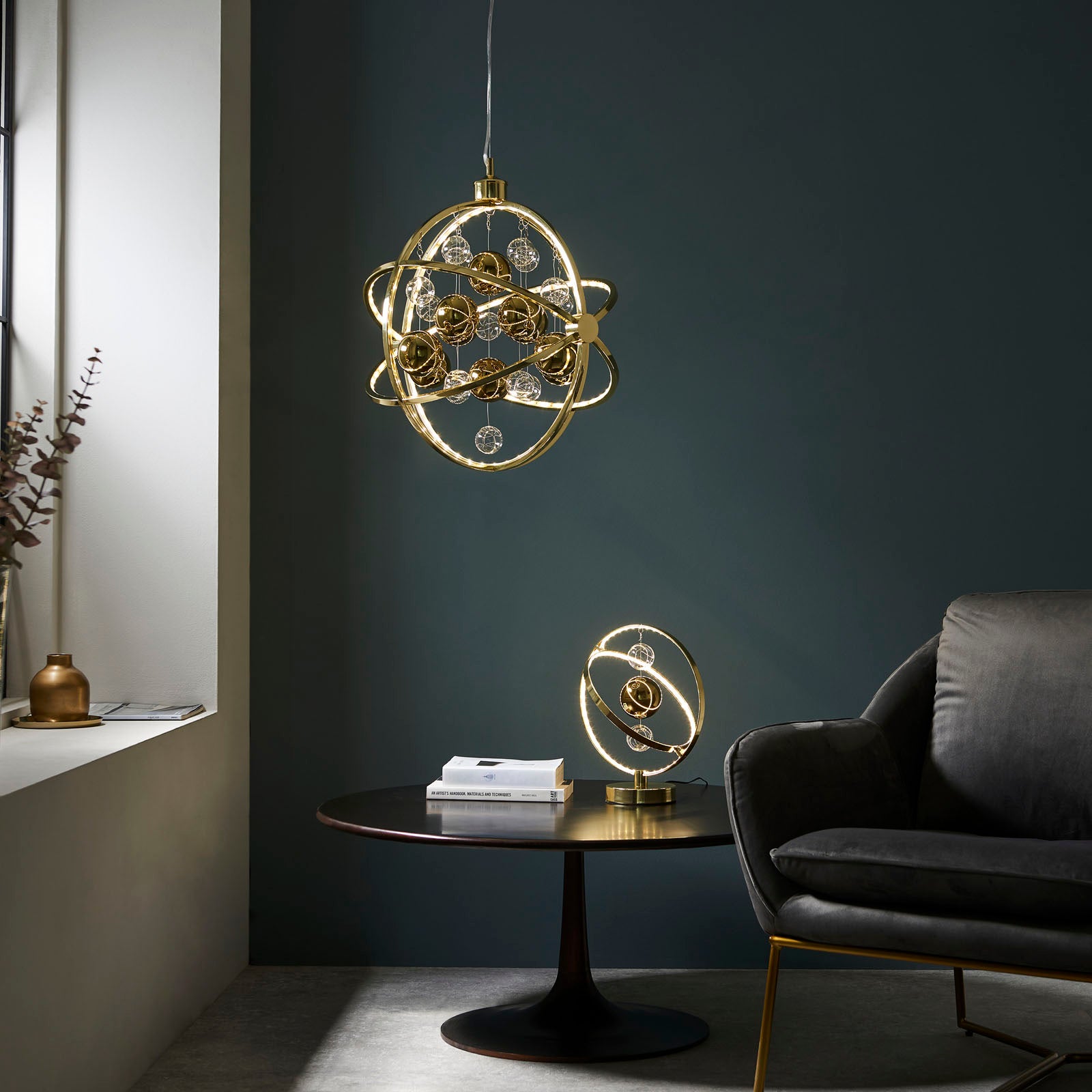 Muni LED Pendant Light with Gold Finish and Mixed Sphere Design 480mm