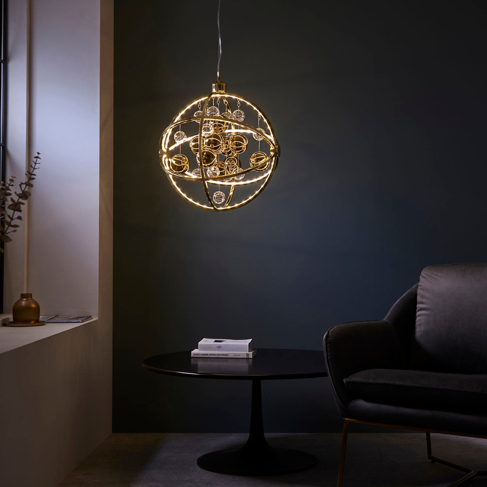 Muni LED Pendant Light with Gold Finish and Mixed Sphere Design 480mm