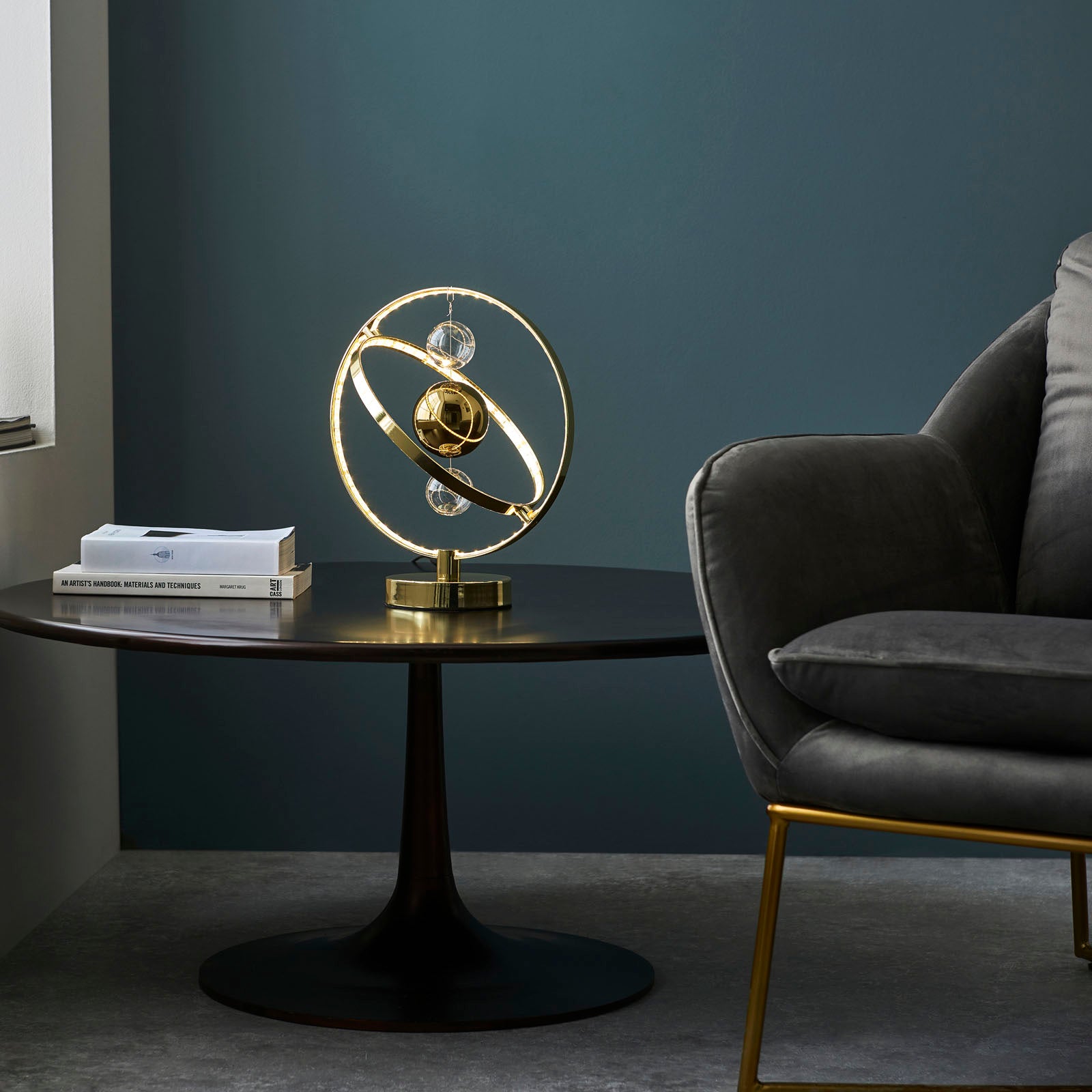 Muni LED Gold Table Lamp with Mixed Sphere Design