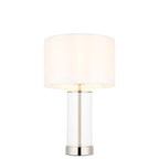 Lessina 1-Light Dimmable Table Lamp with Clear Glass Base & White Shade (Bright Nickel)