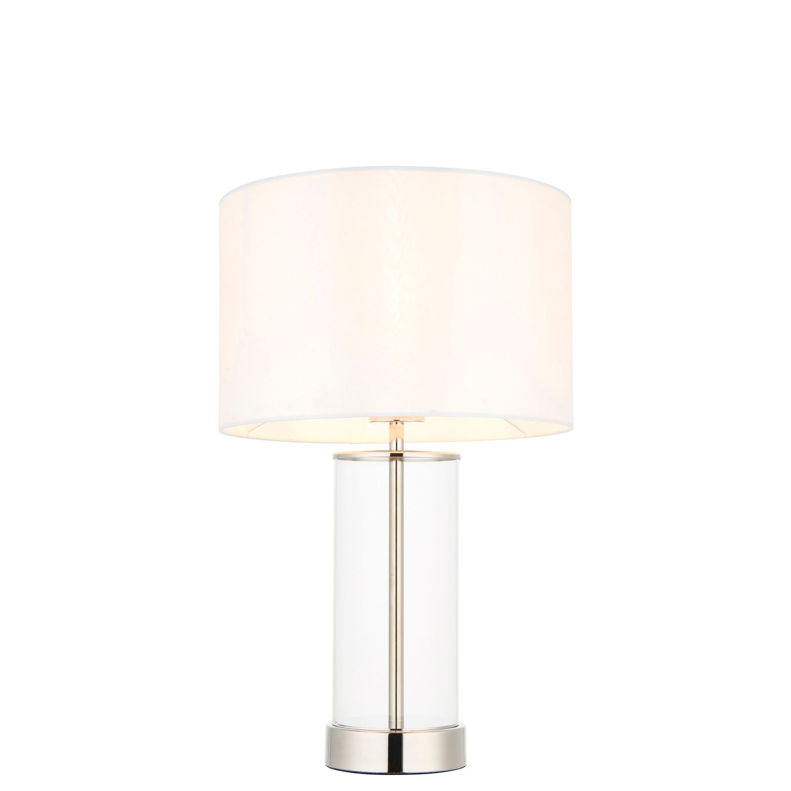 Lessina 1-Light Dimmable Table Lamp with Clear Glass Base & White Shade (Bright Nickel)