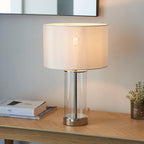 Lessina 1-Light Dimmable Table Lamp with Clear Glass Base & White Shade (Bright Nickel)