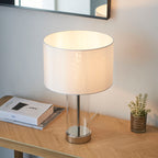 Lessina 1-Light Dimmable Table Lamp with Clear Glass Base & White Shade (Bright Nickel)