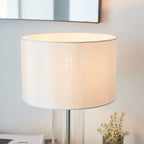 Lessina 1-Light Dimmable Table Lamp with Clear Glass Base & White Shade (Bright Nickel)