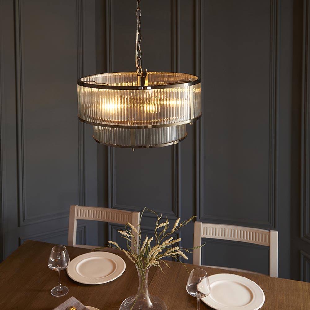 Ridgeton 5lt Pendant Ribbed Glass Antique Brass