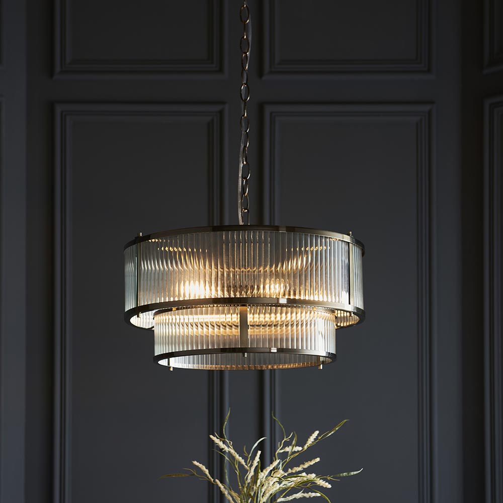 Ridgeton 5lt Pendant Ribbed Glass Antique Brass