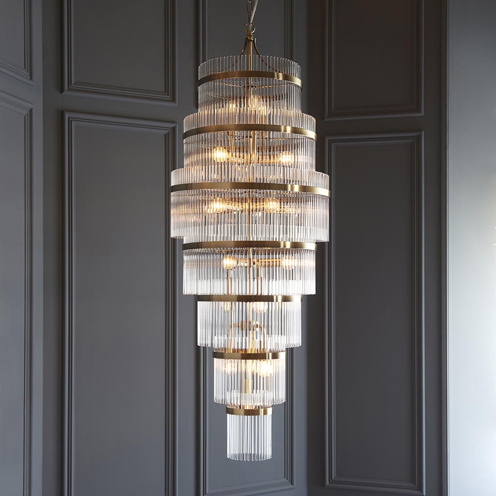 Marietta Grand 21lt Tiered Pendant Antique Brass