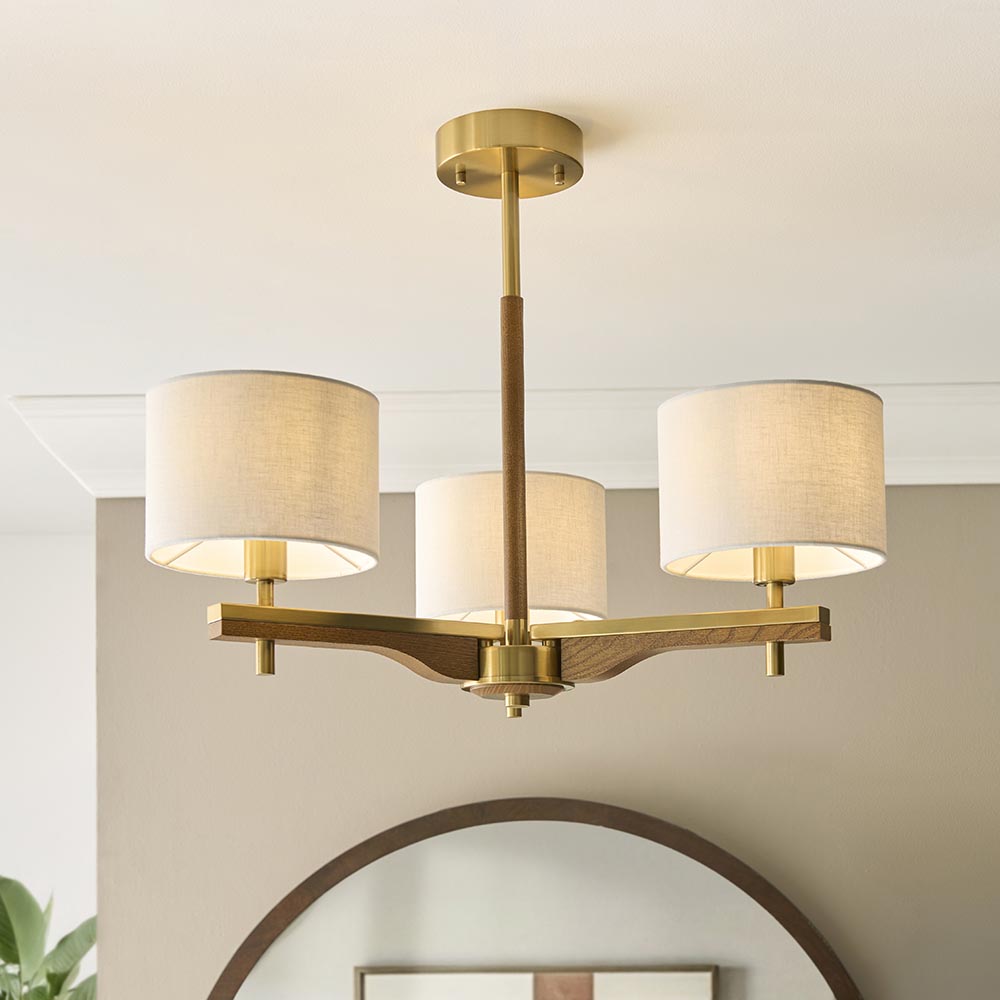 Heathcliff 3 Light Semi flush Oak & Warm Brass