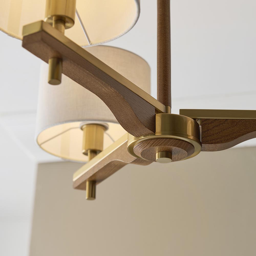 Heathcliff 3 Light Semi flush Oak & Warm Brass