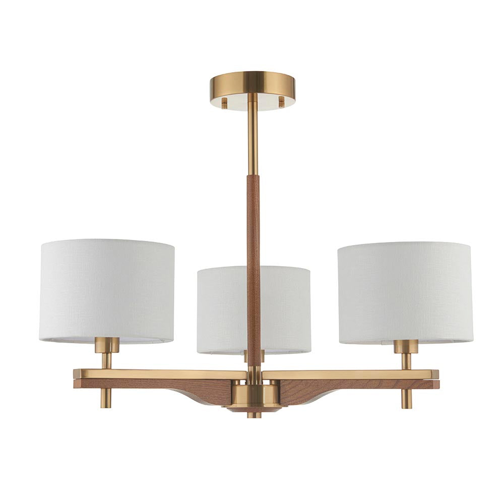 Heathcliff 3 Light Semi flush Oak & Warm Brass