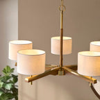 Heathcliff 5 Light Pendant Oak & Warm Brass