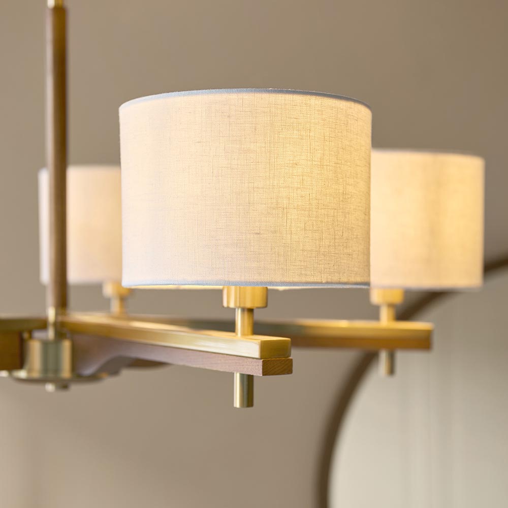 Heathcliff 5 Light Pendant Oak & Warm Brass