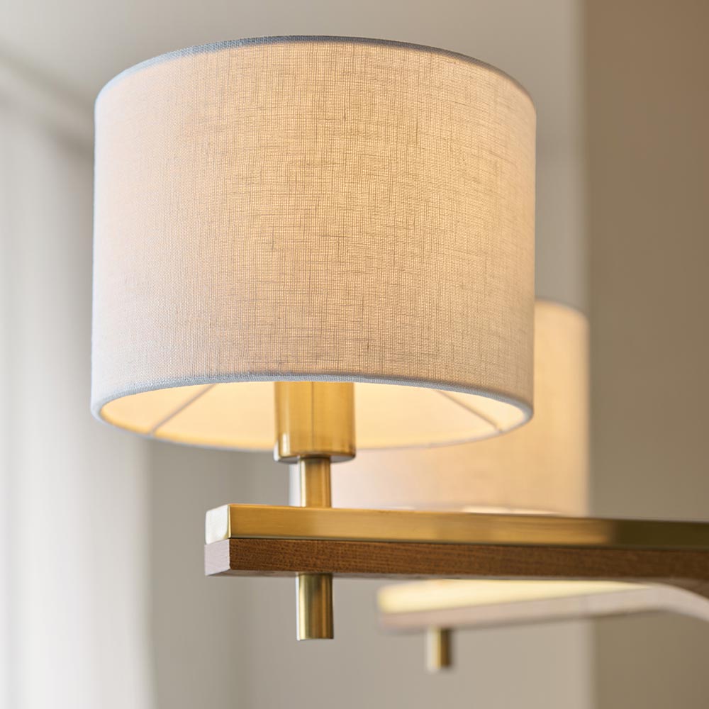 Heathcliff 5 Light Pendant Oak & Warm Brass