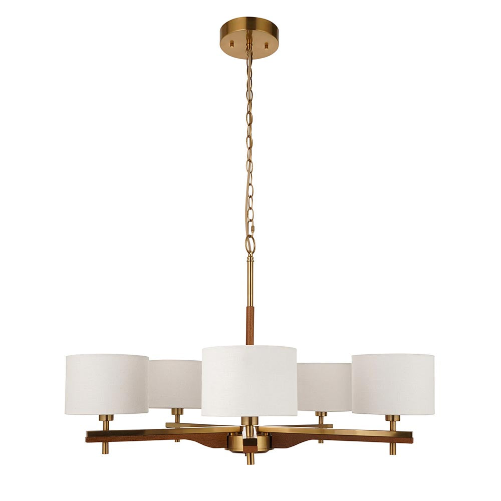 Heathcliff 5 Light Pendant Oak & Warm Brass