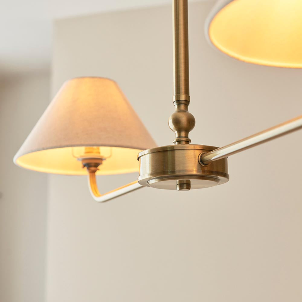 Lille 2lt Linear Pendant tapered shades in natural linen