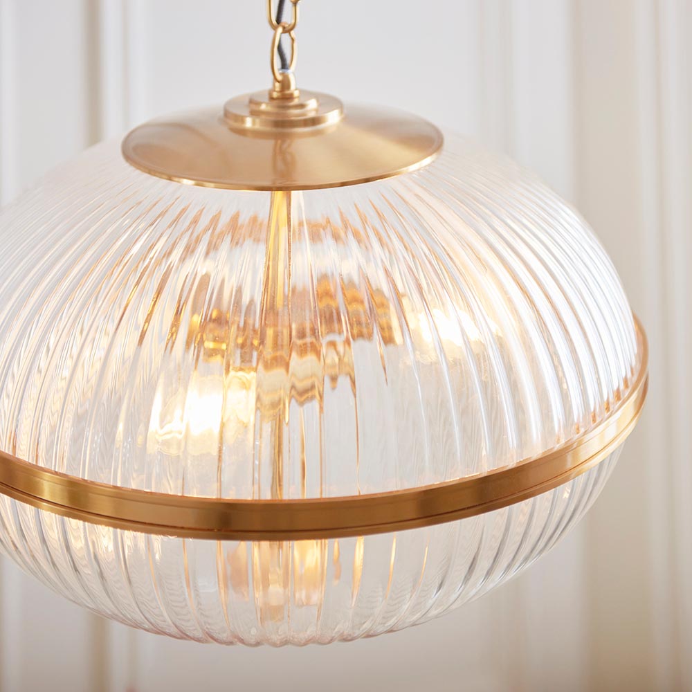Somerset 3lt Pendant Ribbed Glass Warm Brass