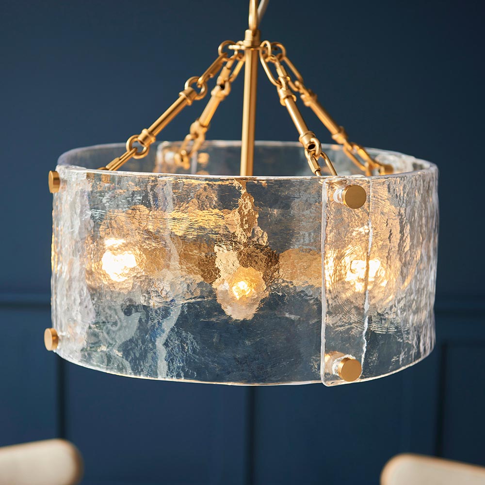 Keller 4lt Pendant Mottled Glass Aged Brass