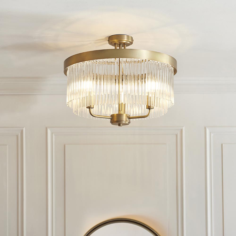 Clermont 3lt Semi flush Warm Antique Brass