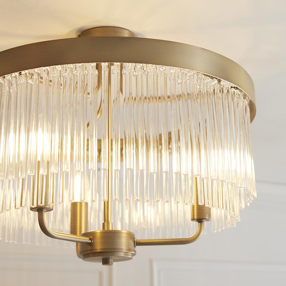 Clermont 3lt Semi flush Warm Antique Brass
