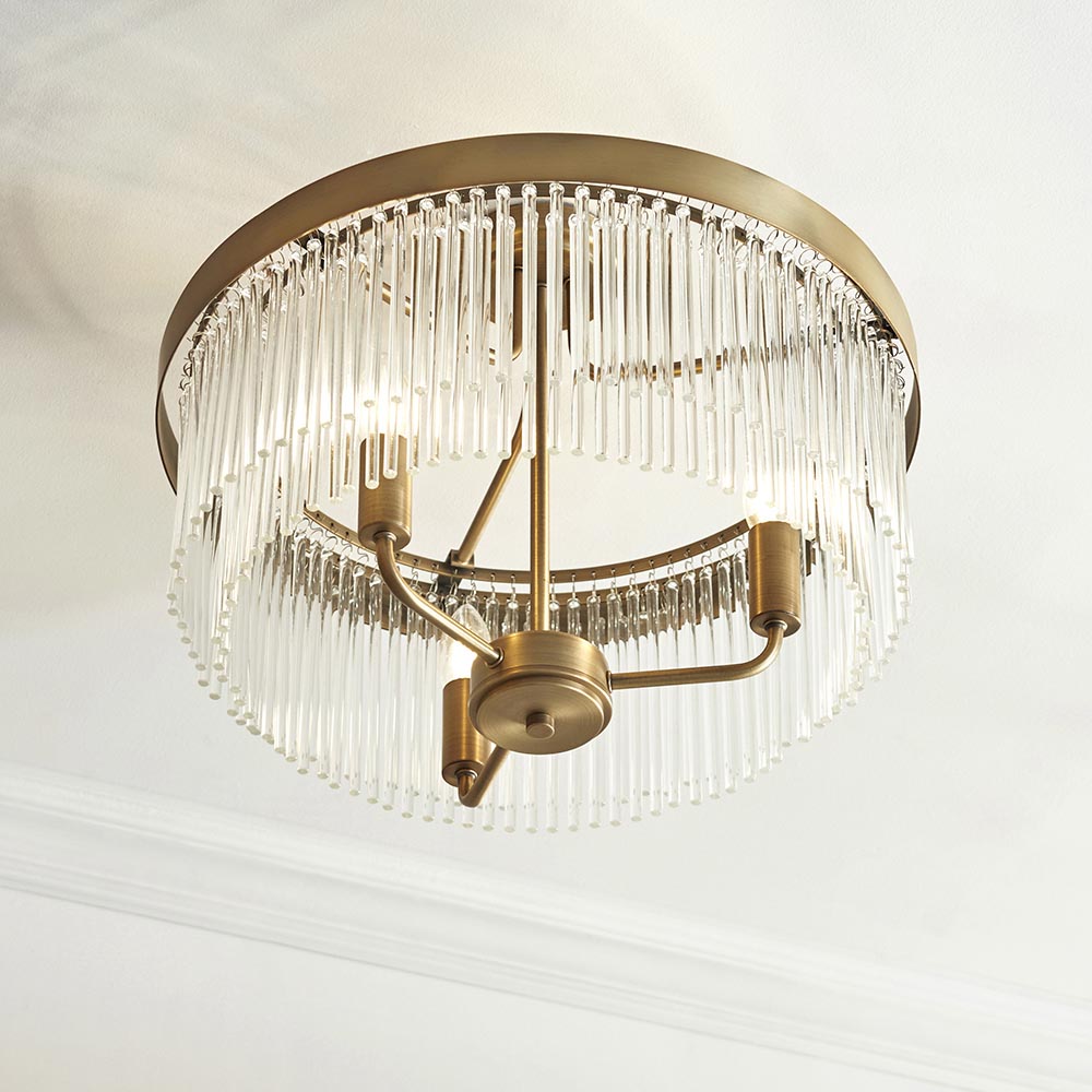 Clermont 3lt Semi flush Warm Antique Brass