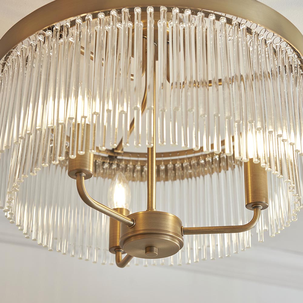 Clermont 3lt Semi flush Warm Antique Brass