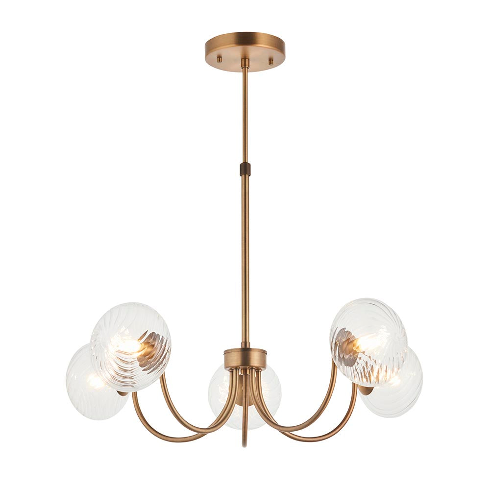 Hague 5 Light Pendant RIbbed Glass & Antique Brass