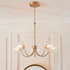 Hague 5 Light Pendant RIbbed Glass & Antique Brass