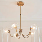 Hague 5 Light Pendant RIbbed Glass & Antique Brass