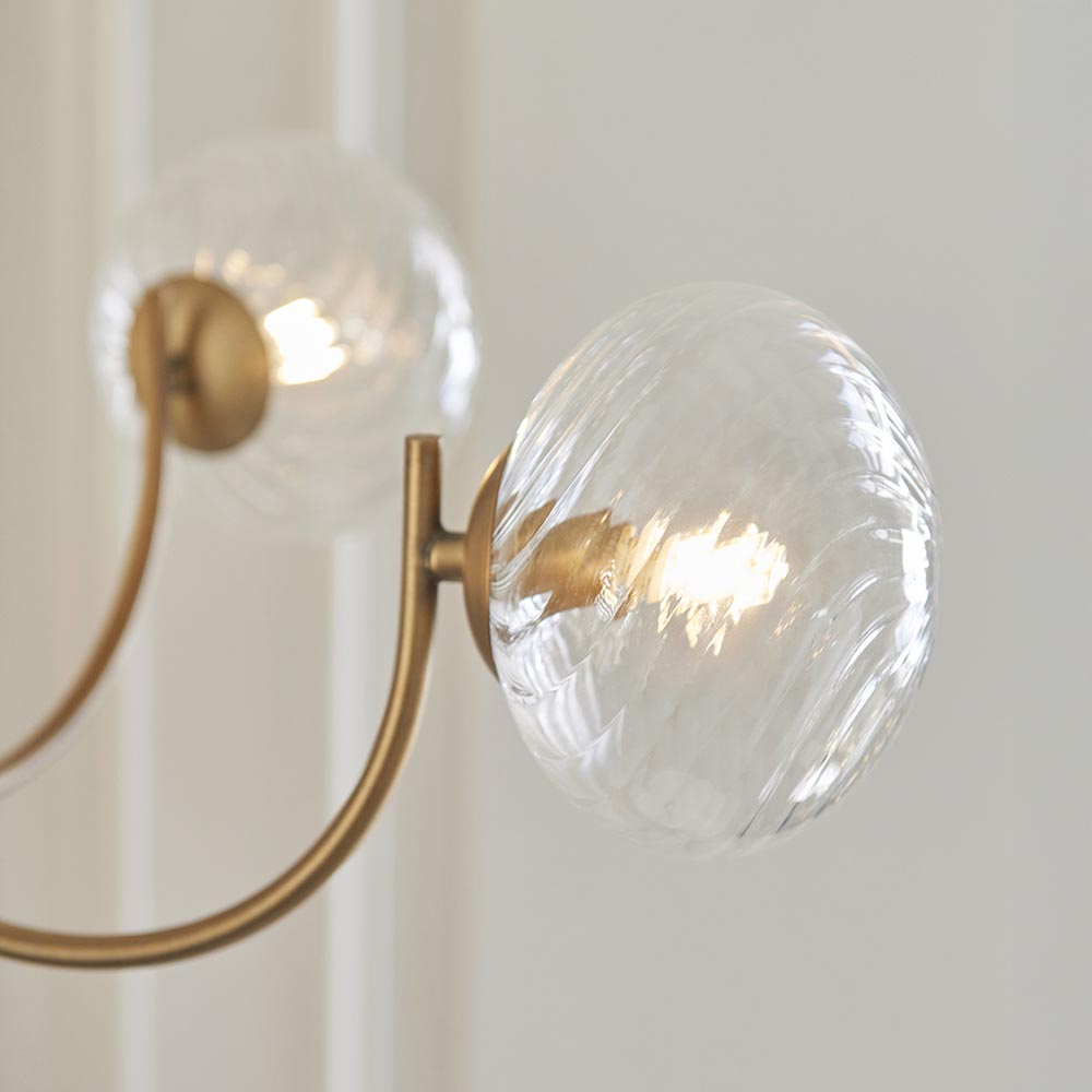 Hague 5 Light Pendant RIbbed Glass & Antique Brass