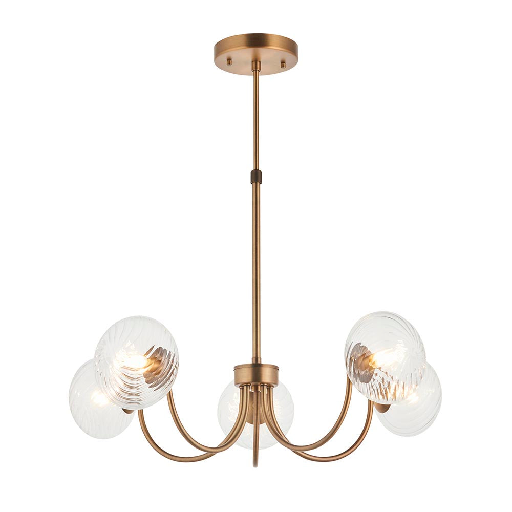 Hague 5 Light Pendant RIbbed Glass & Antique Brass