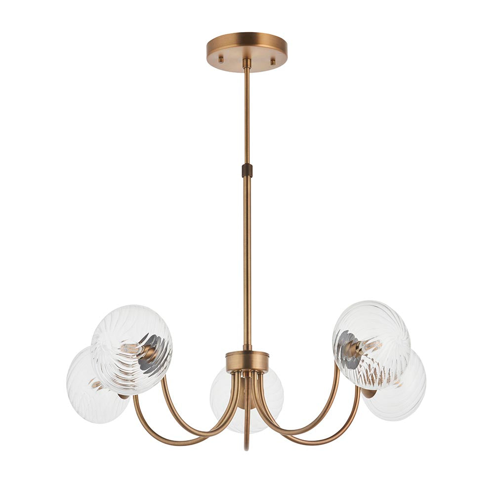 Hague 5 Light Pendant RIbbed Glass & Antique Brass
