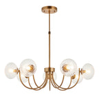 Hague 7 Light Pendant Ribbed Glass & Antique Brass
