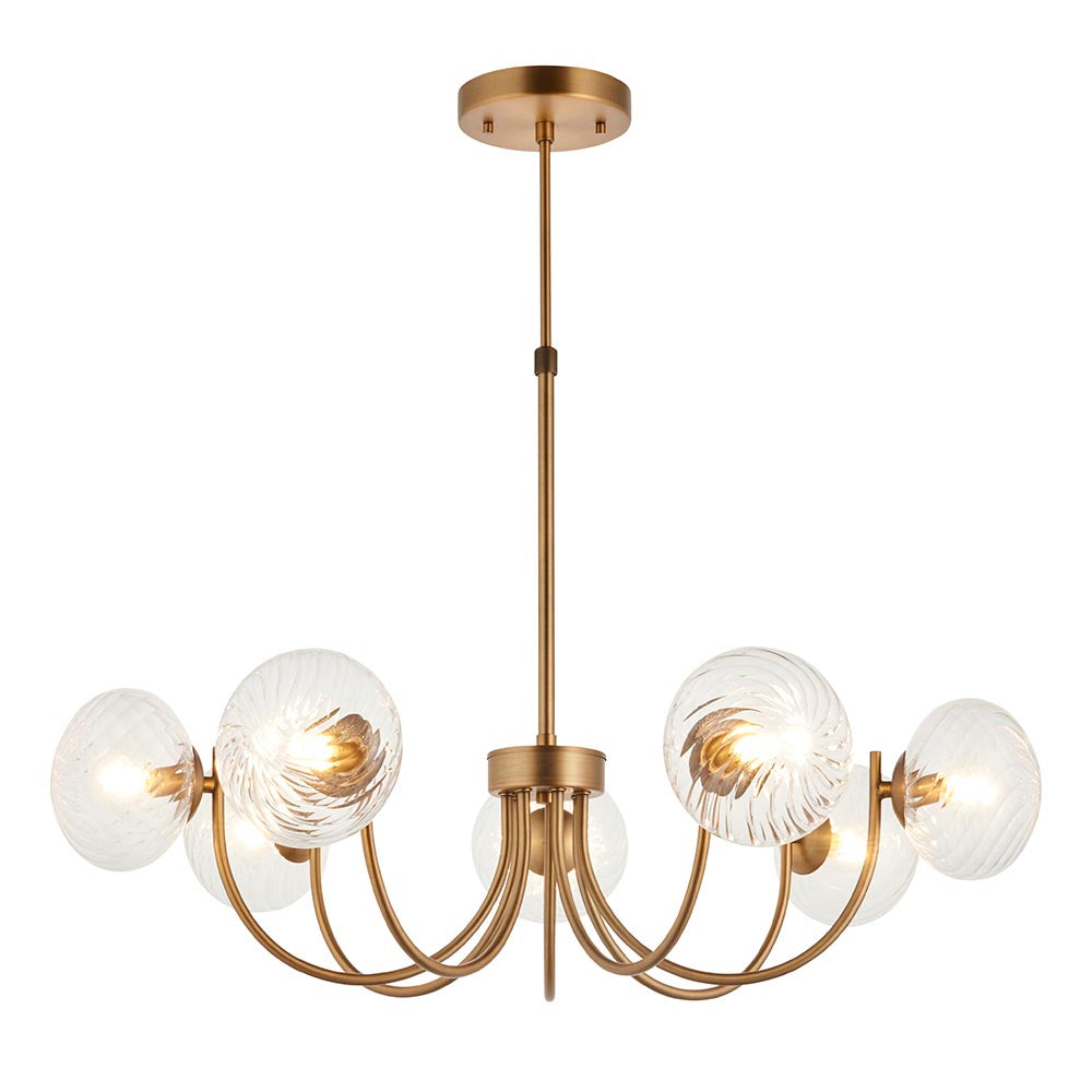 Hague 7 Light Pendant Ribbed Glass & Antique Brass