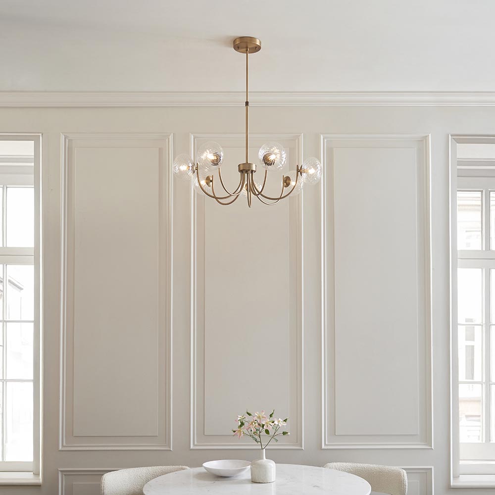 Hague 7 Light Pendant Ribbed Glass & Antique Brass