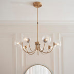 Hague 7 Light Pendant Ribbed Glass & Antique Brass