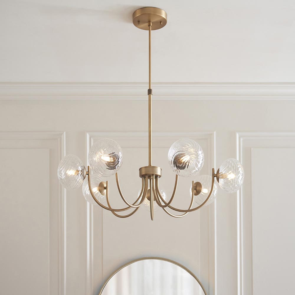 Hague 7 Light Pendant Ribbed Glass & Antique Brass