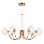 Hague 7 Light Pendant Ribbed Glass & Antique Brass
