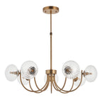 Hague 7 Light Pendant Ribbed Glass & Antique Brass