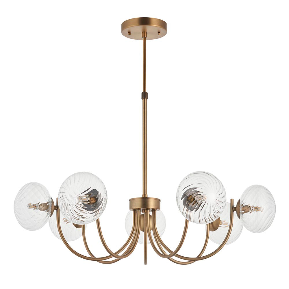 Hague 7 Light Pendant Ribbed Glass & Antique Brass